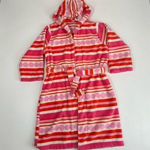 Tucker+Tate Girls Plush Hooded Comfy Long Pink Art Deco Tie Waist Robe Size M